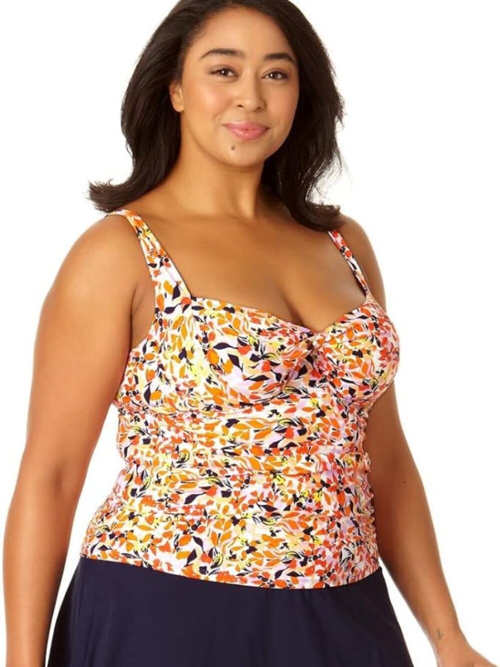Anne Cole Plus Size Retro Twist Front Underwire Tankini Top Size 22W Floral